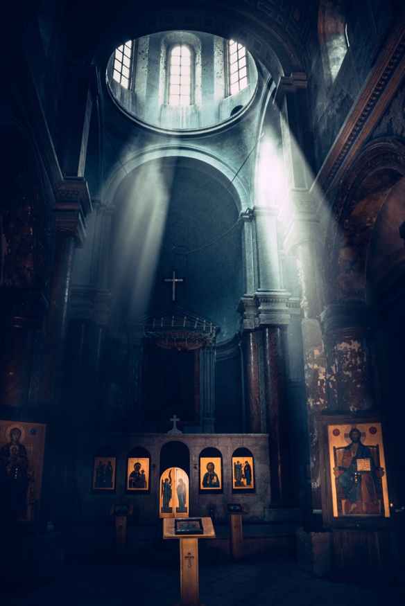 sunlight coming through the ceiling of church