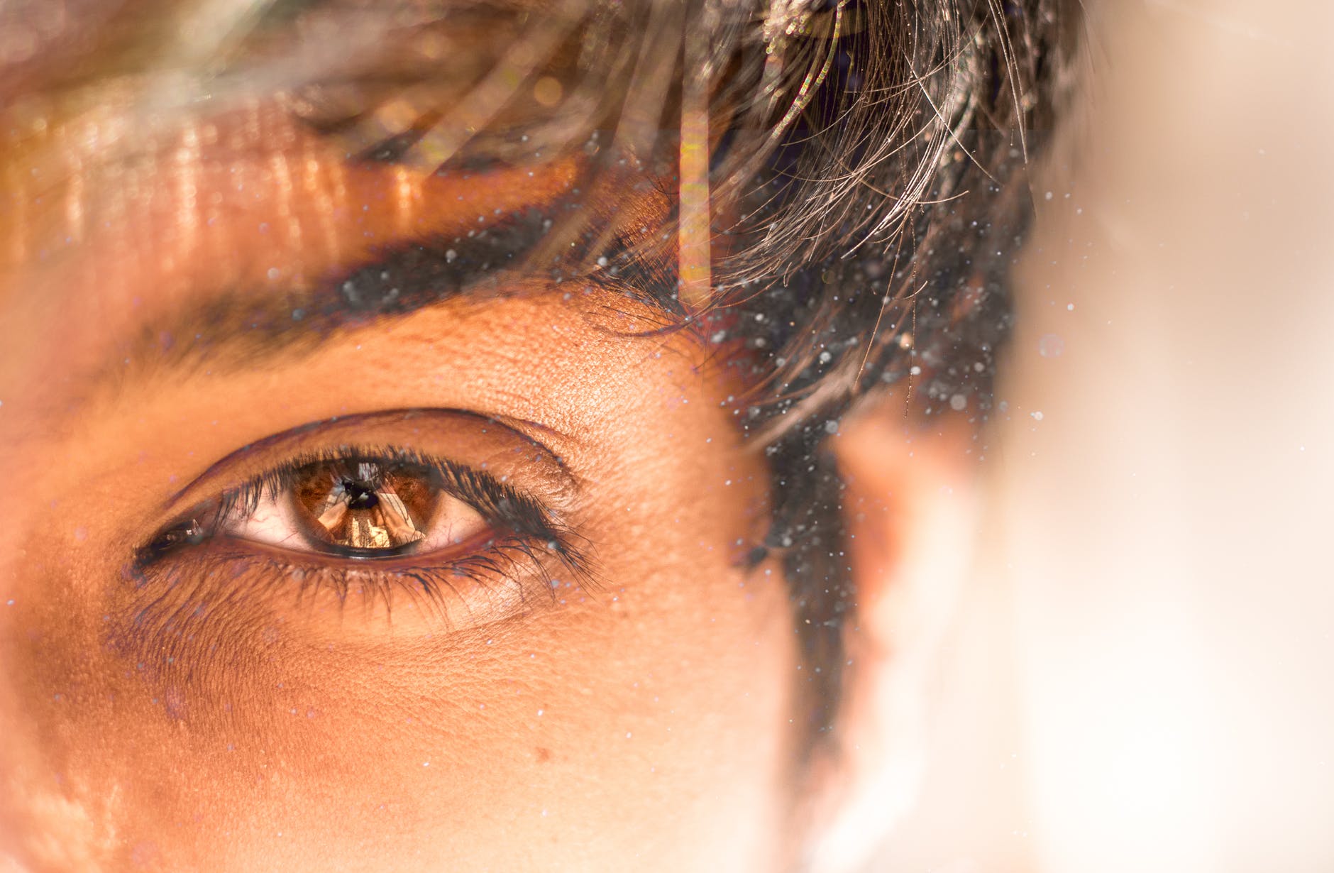 close up photo of person s eye