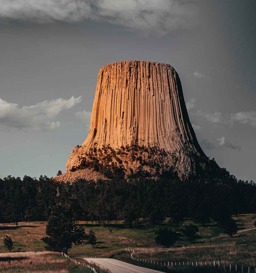 green trees near rock formation